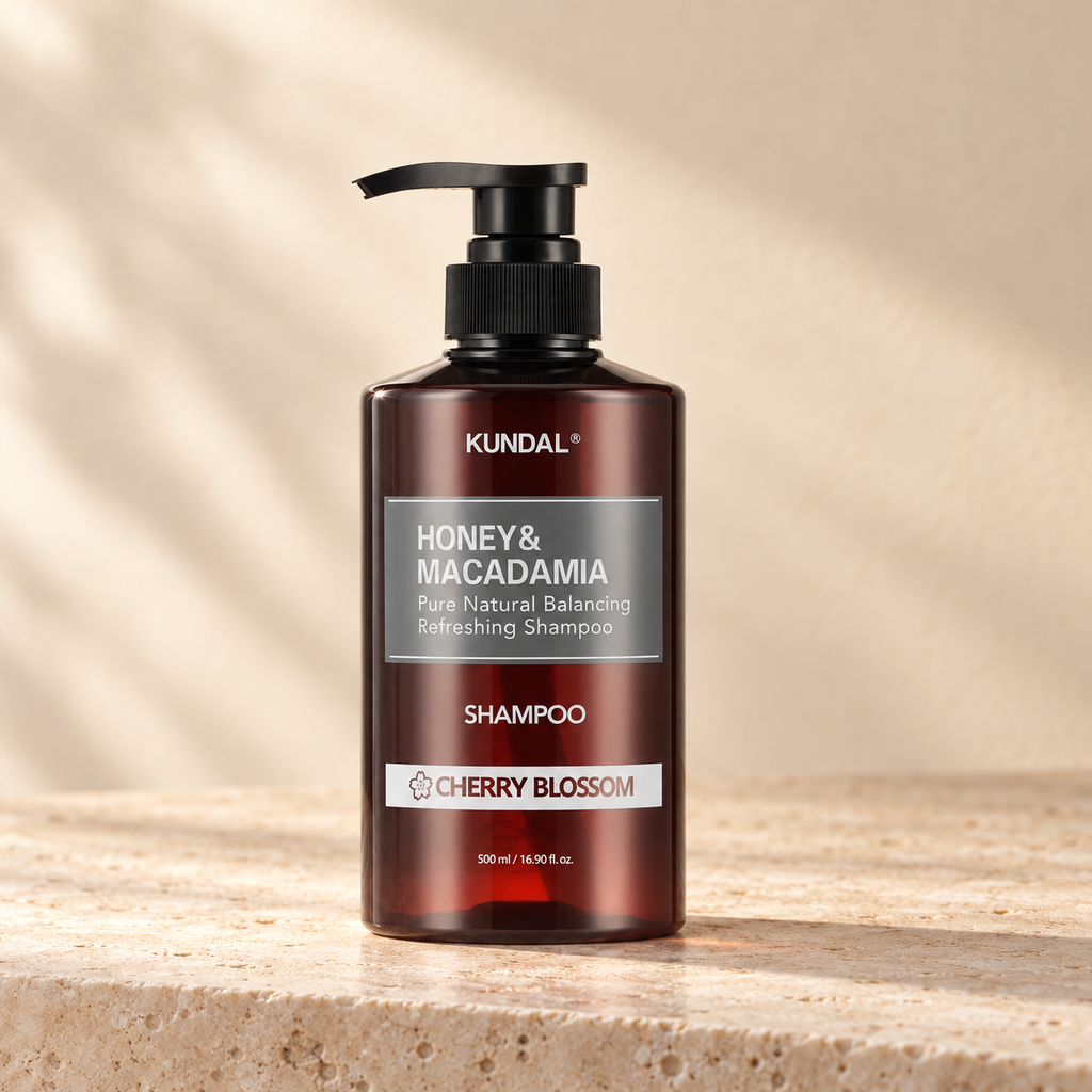 Shampoo Kundal Honey & Macadamia Cherry Blossom 500 ml, envase frontal