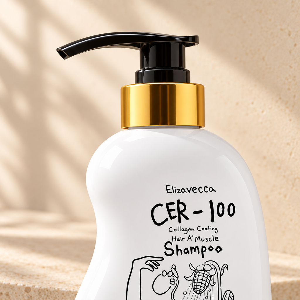 Detalle de la etiqueta del Shampoo Elizavecca CER-100 con colágeno 500 ml