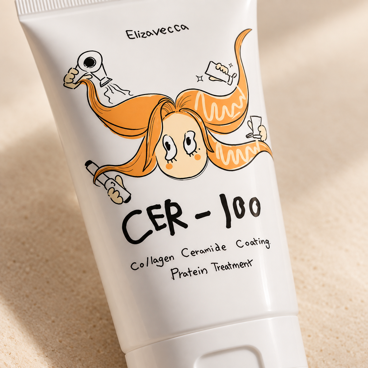 Detalle de la etiqueta del Tratamiento capilar Elizavecca CER-100 con colágeno y ceramida 100 ml