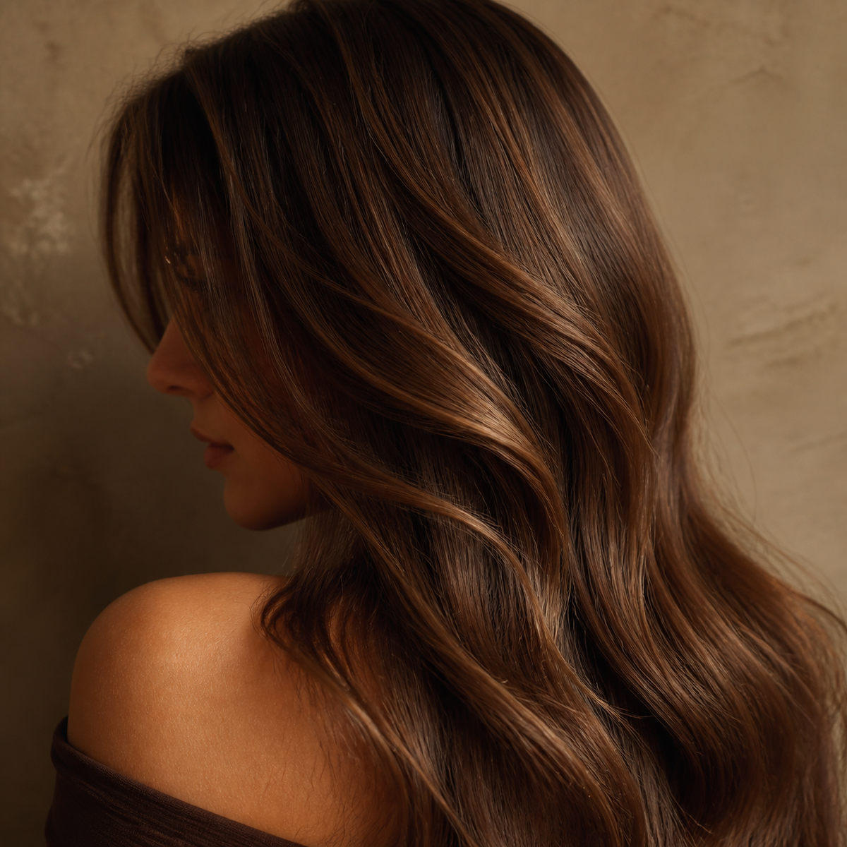 Cabello castaño brillante en primer plano, uso de la Mascarilla con color NaturVital ColourSafe para cabellos castaños 300 ml