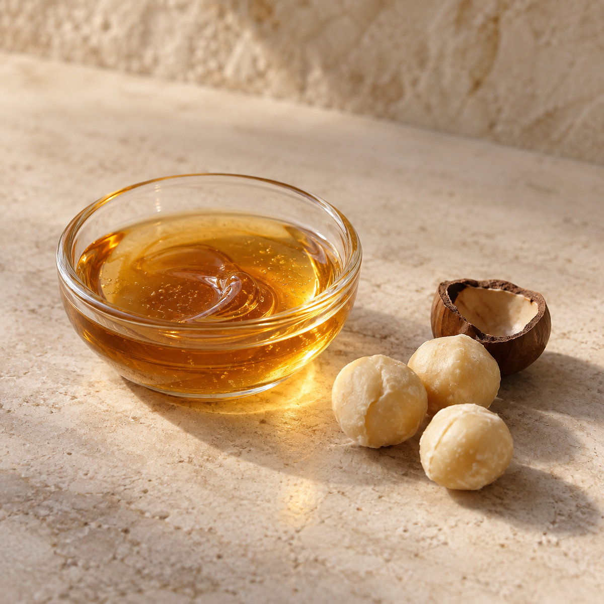 Miel y nueces de macadamia, ingredientes del Acondicionador Kundal Honey & Macadamia Cherry Blossom 500 ml