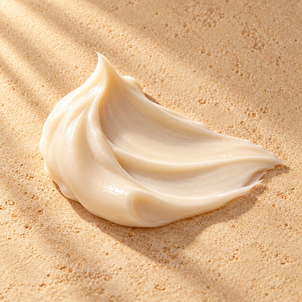 Textura cremosa marfil de la crema sobre una superficie de piedra
