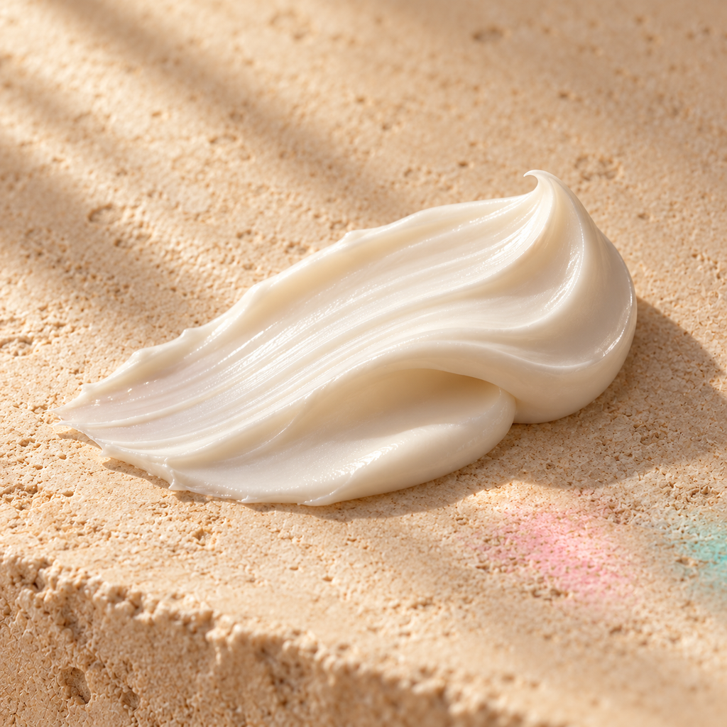 Textura cremosa blanca de la crema sobre piedra clara