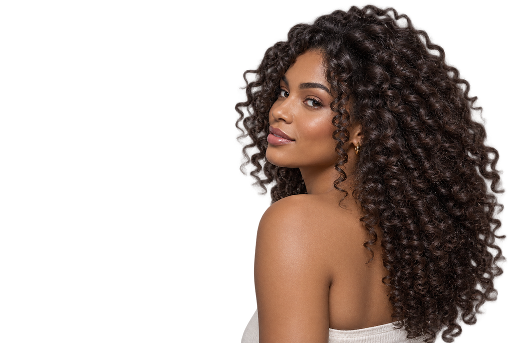 Mujer de cabello rizado y definido, resultado de la Rutina Rizos Definidos