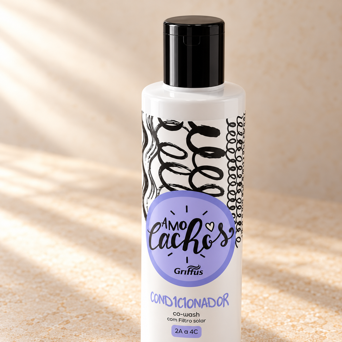Detalle de la etiqueta del acondicionador Griffus Amo Cachos co-wash con filtro solar, 2A a 4C