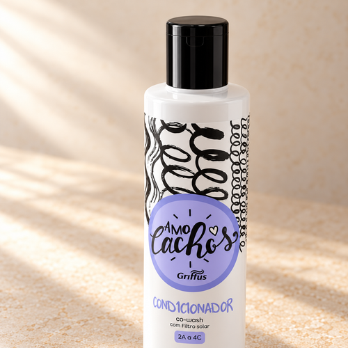 Detalle de la etiqueta del acondicionador Griffus Amo Cachos co-wash con filtro solar, 2A a 4C
