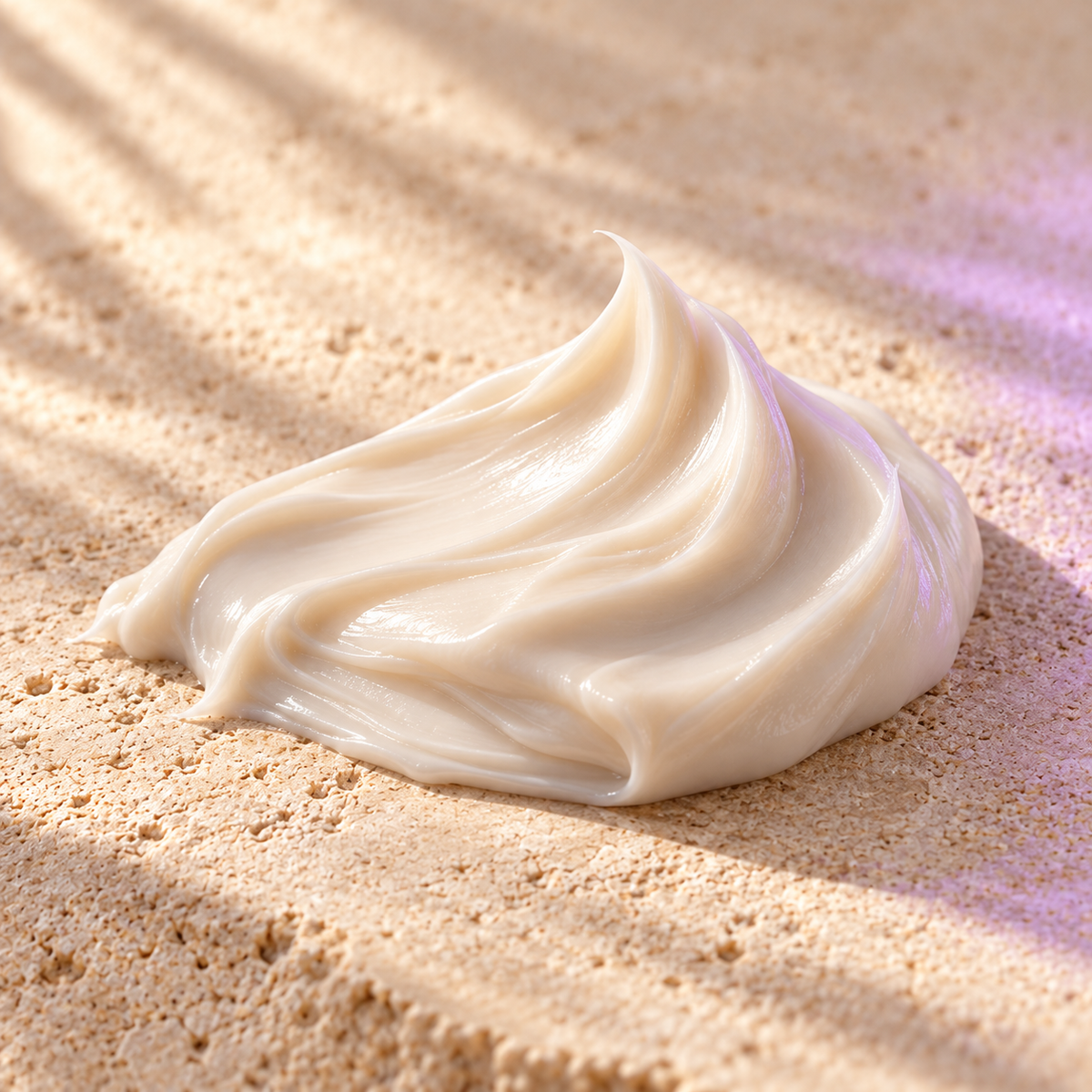 Textura cremosa de la mascarilla en forma de espiral sobre piedra clara