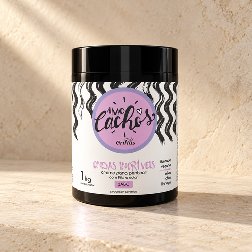 Pote negro de Crema para Peinar Griffus Amo Cachos Ondas Increíbles de 1 kg, 2ABC