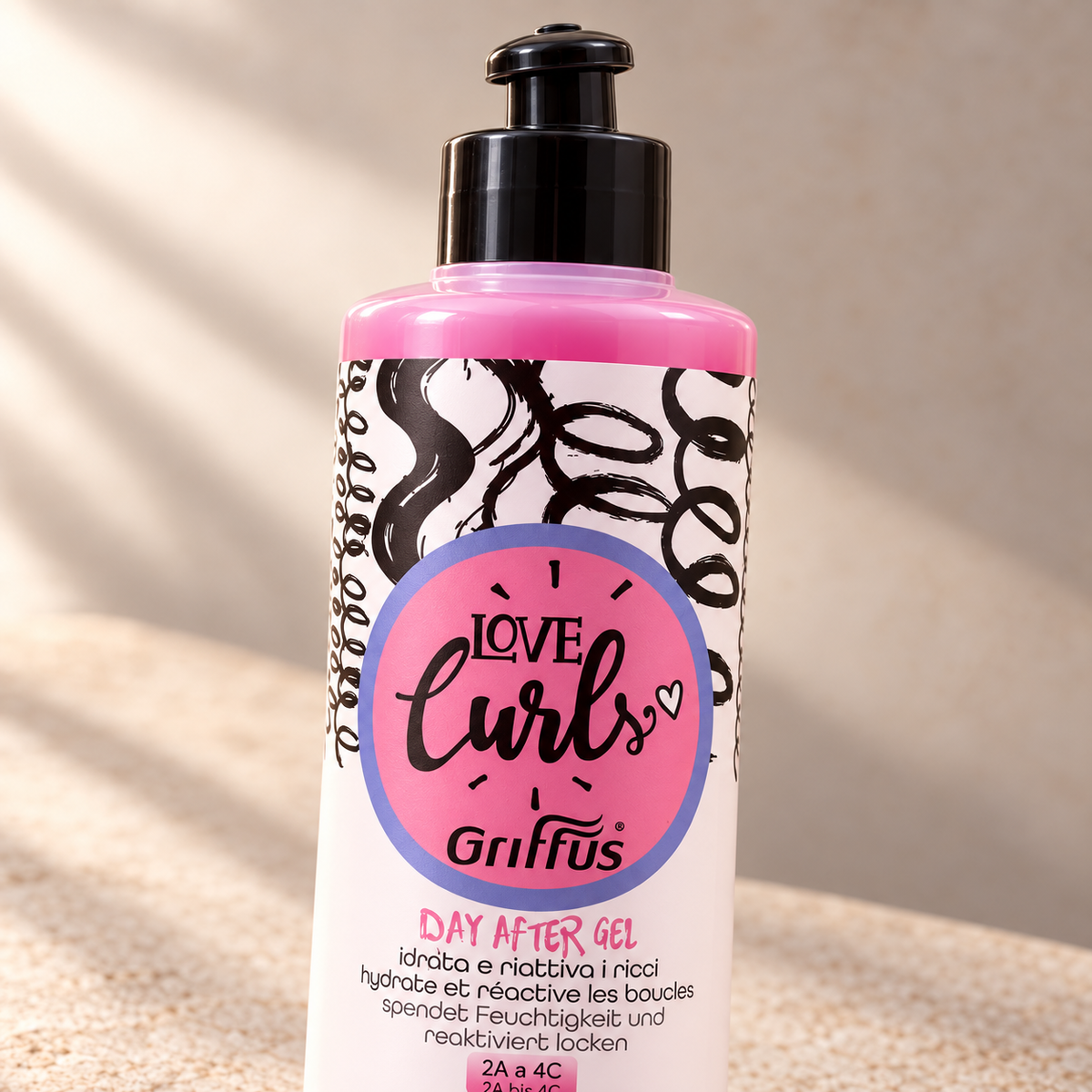 Detalle de la etiqueta Day After Gel de Griffus Love Curls, 2A a 4C