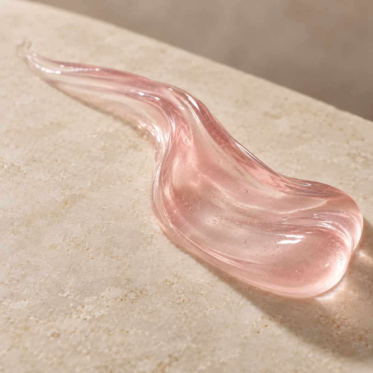 Textura de gel rosado translúcido sobre piedra clara