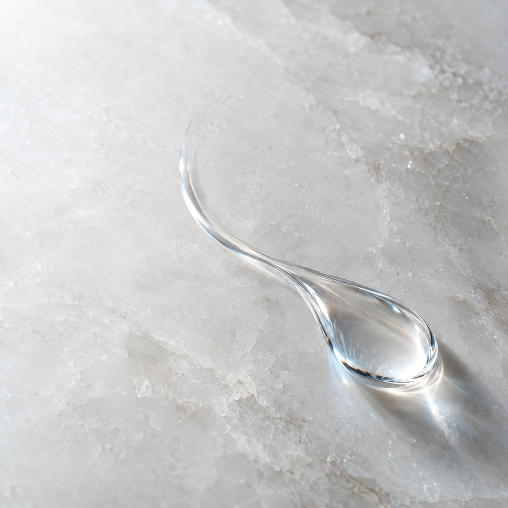 Gota de líquido transparente sobre una superficie de piedra clara